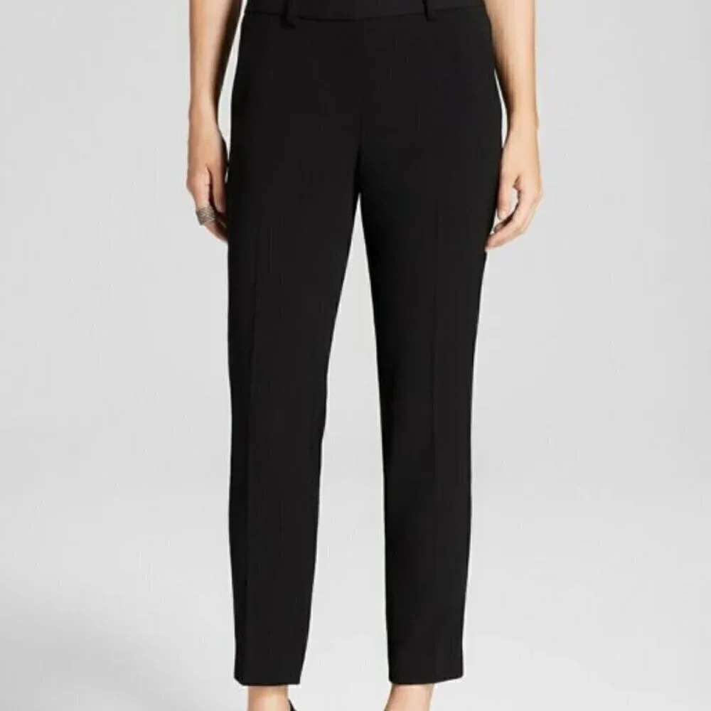 T Tahari Womens Sz Large Slim Fit Straight Leg Dress Pant Trousers Black Pull On